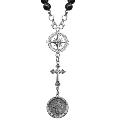 St Christopher Car Rearview Mirror Decor Medal with Car Rosary Keychain Charm, Saint Christopher Cross Hanging Accessories (St Christopher 01)
