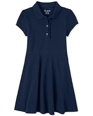 The Children's Place,Short Sleeve Ruffle Polo Dress,Tidal,Medium (7/8) Navy