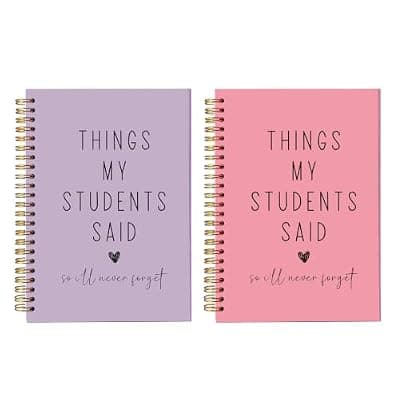 bitCNY Funny Teacher Gift Notebook Set of 2, Things My Students Said Teacher Appreciation Journal, Lined A5 Spiral Notebook, 5.5 x 8.3 Inches, 80 Pages, Lavender & Pink Keepsake for Teachers 814