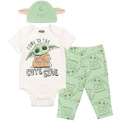 STAR WARS The Mandalorian Newborn Baby Boys Bodysuit Pants and Hat 3 Piece Outfit Set 3-6 Months